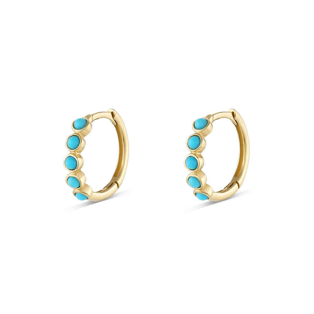 Turquoise Halo Hoop Earrings-S925 Sterling Silver