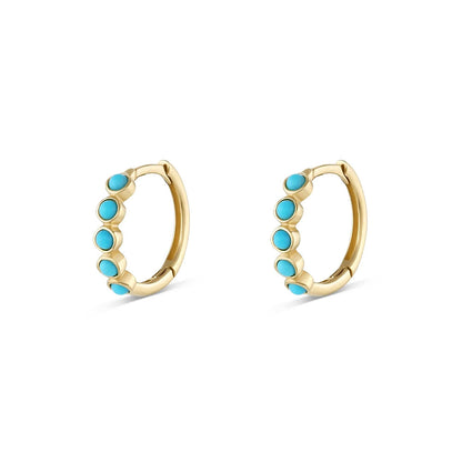 Turquoise Halo Hoop Earrings-S925 Sterling Silver