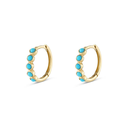 Turquoise Halo Hoop Earrings-S925 Sterling Silver
