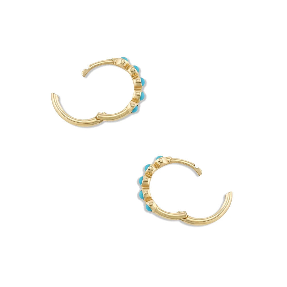 Turquoise Halo Hoop Earrings-S925 Sterling Silver