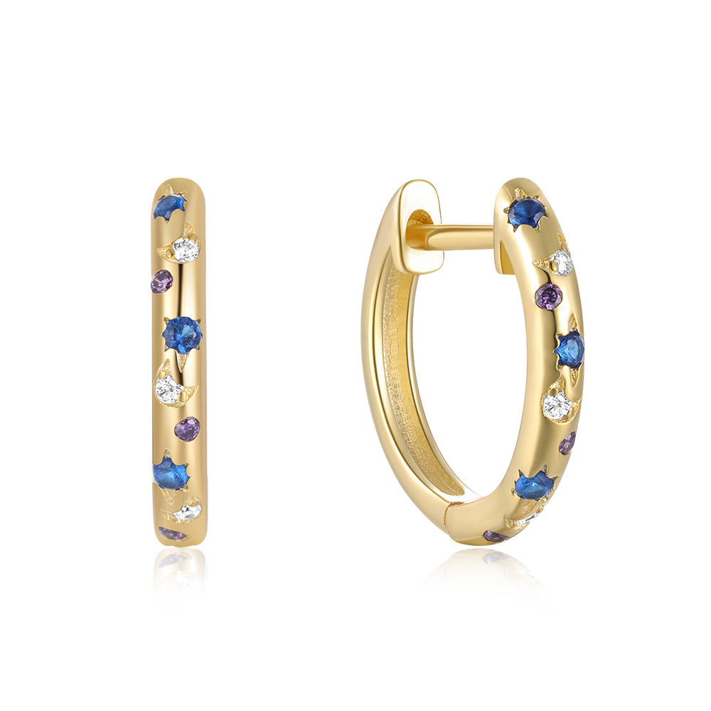 Celestial Star & Moon Hoop Earrings-S925 Sterling Silver