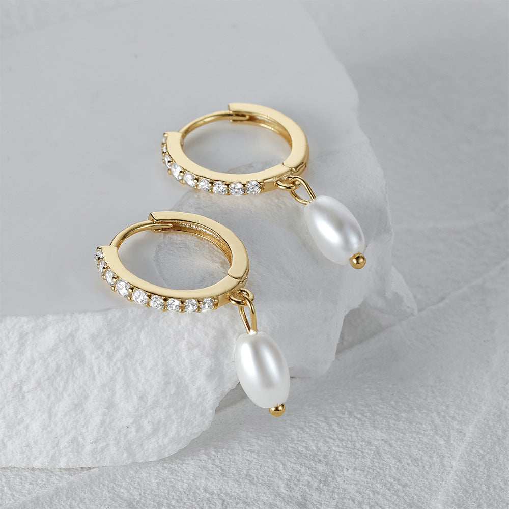 Aurora Pearl Sparkle Hoop Earrings-S925 Sterling Silver