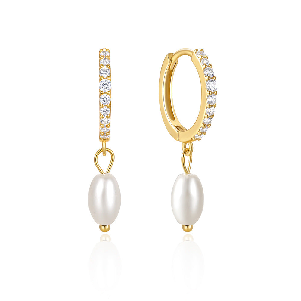 Aurora Pearl Sparkle Hoop Earrings-S925 Sterling Silver
