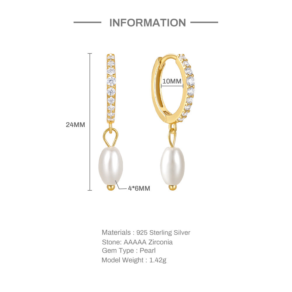 Aurora Pearl Sparkle Hoop Earrings-S925 Sterling Silver