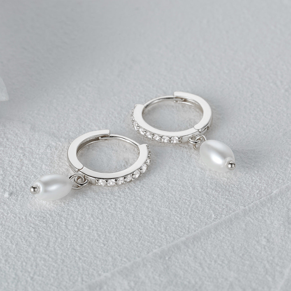 Aurora Pearl Sparkle Hoop Earrings-S925 Sterling Silver