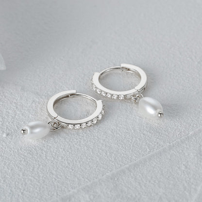 Aurora Pearl Sparkle Hoop Earrings-S925 Sterling Silver