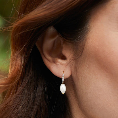 Aurora Pearl Sparkle Hoop Earrings-S925 Sterling Silver