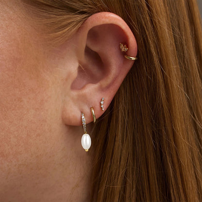 Aurora Pearl Sparkle Hoop Earrings-S925 Sterling Silver