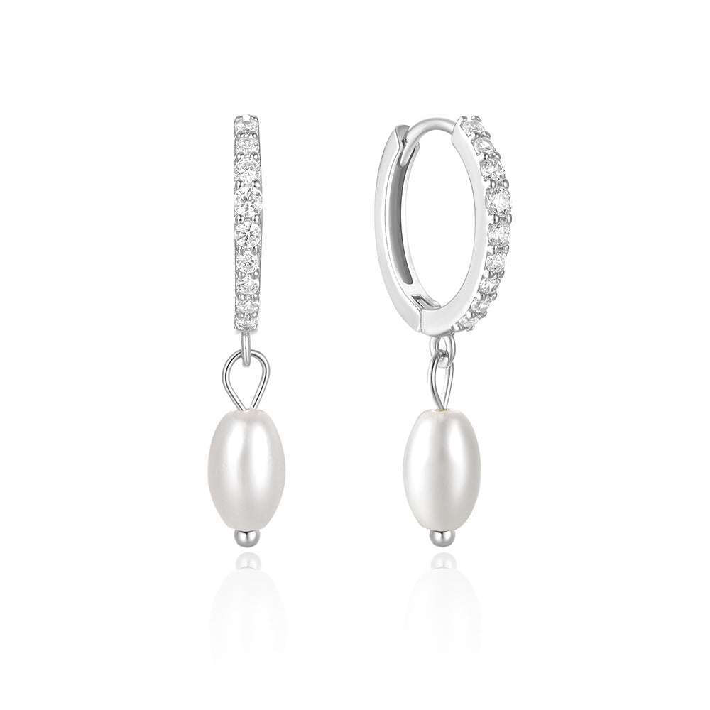 Aurora Pearl Sparkle Hoop Earrings-S925 Sterling Silver