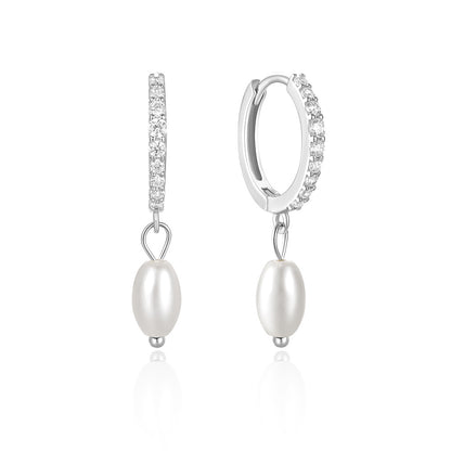 Aurora Pearl Sparkle Hoop Earrings-S925 Sterling Silver