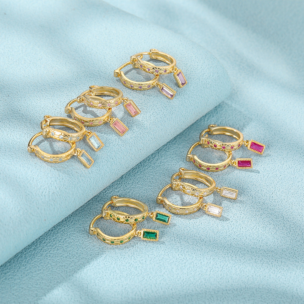 Prism Square Zircon Hoop Earrings-S925 Sterling Silver
