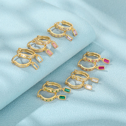 Prism Square Zircon Hoop Earrings-S925 Sterling Silver