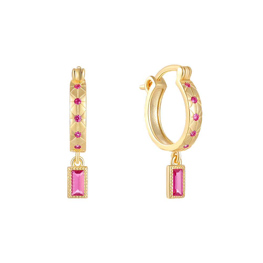 Prism Square Zircon Hoop Earrings-S925 Sterling Silver