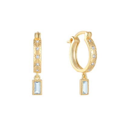 Prism Square Zircon Hoop Earrings-S925 Sterling Silver