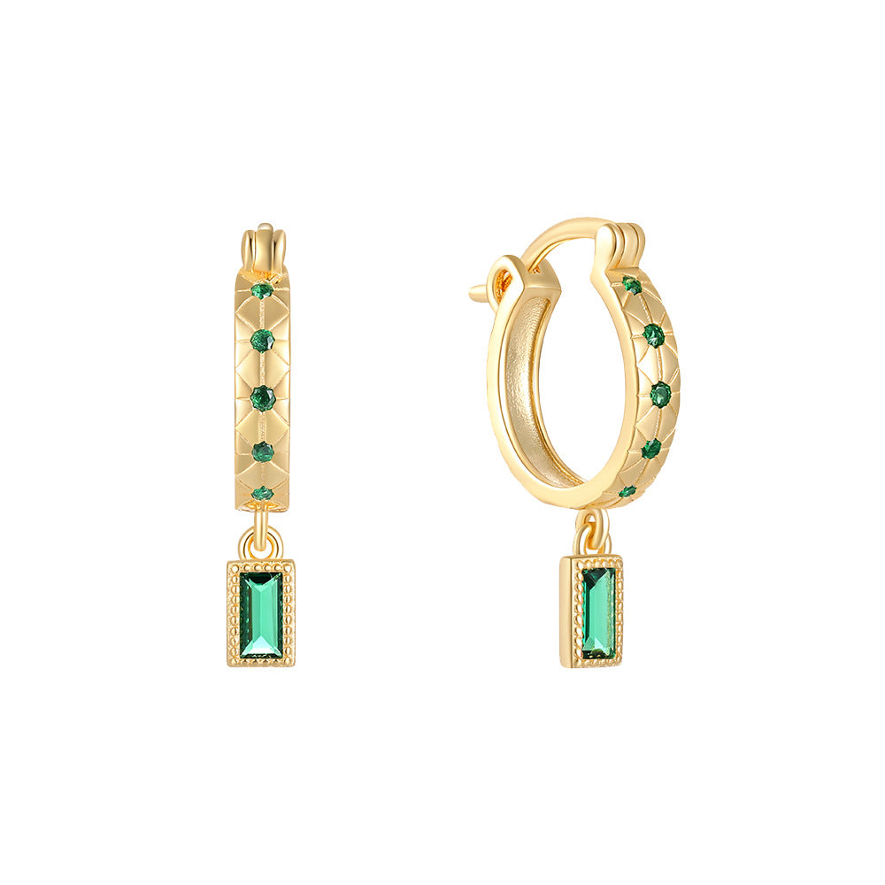 Prism Square Zircon Hoop Earrings-S925 Sterling Silver