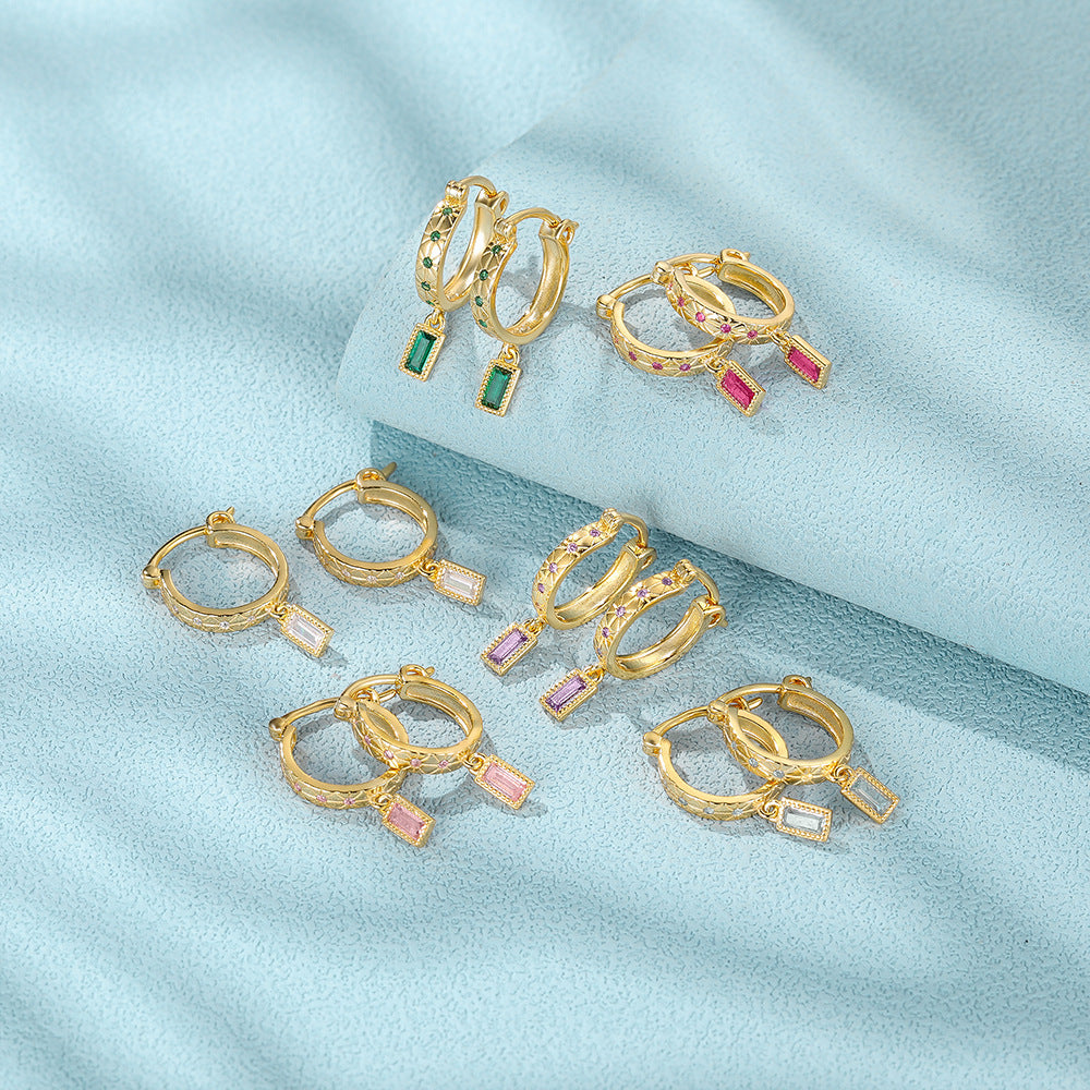 Prism Square Zircon Hoop Earrings-S925 Sterling Silver