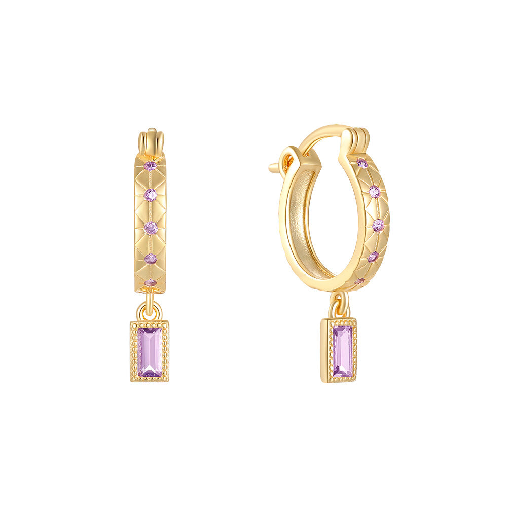Prism Square Zircon Hoop Earrings-S925 Sterling Silver
