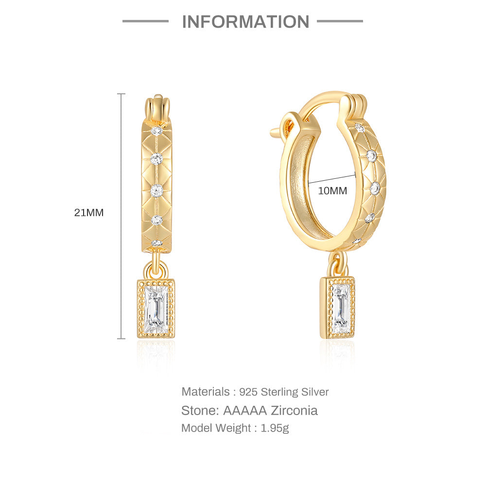 Prism Square Zircon Hoop Earrings-S925 Sterling Silver