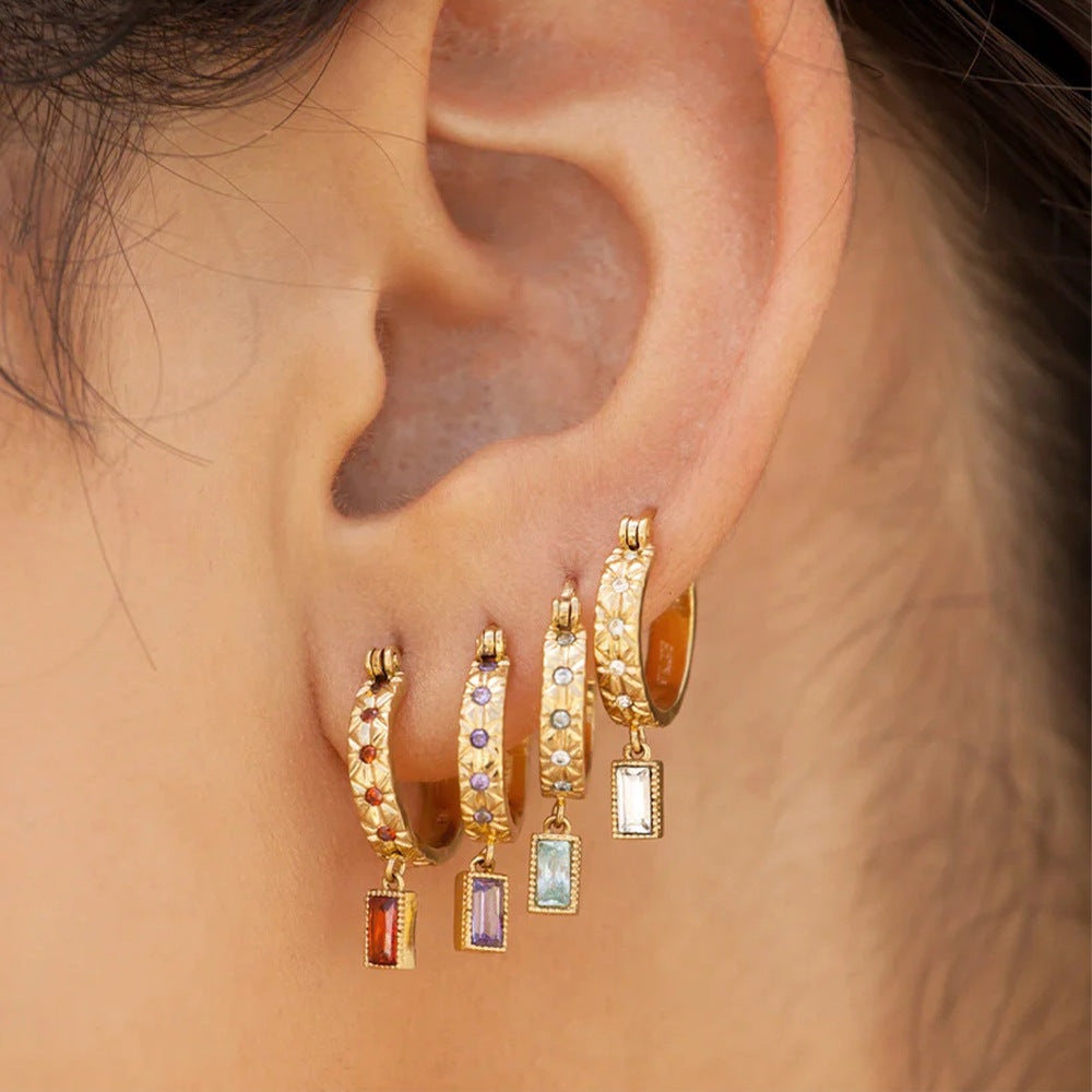 Prism Square Zircon Hoop Earrings-S925 Sterling Silver