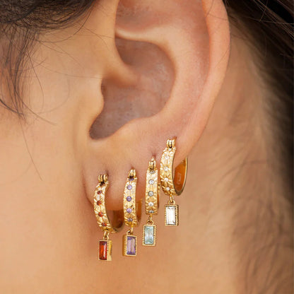Prism Square Zircon Hoop Earrings-S925 Sterling Silver