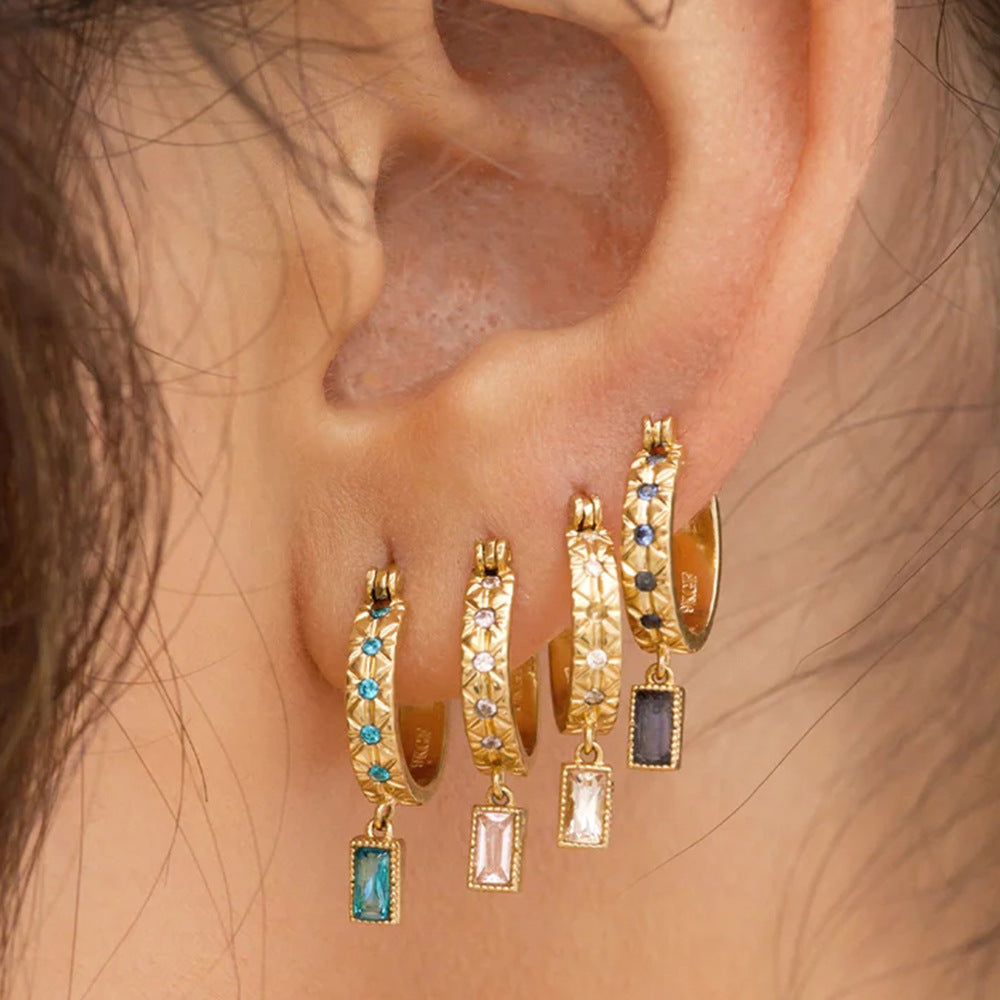 Prism Square Zircon Hoop Earrings-S925 Sterling Silver