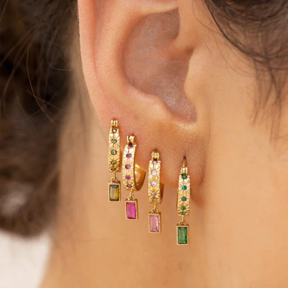 Prism Square Zircon Hoop Earrings-S925 Sterling Silver