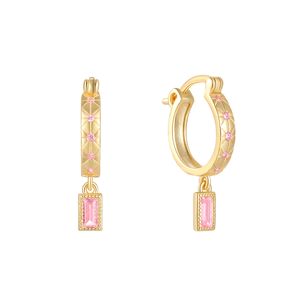 Prism Square Zircon Hoop Earrings-S925 Sterling Silver