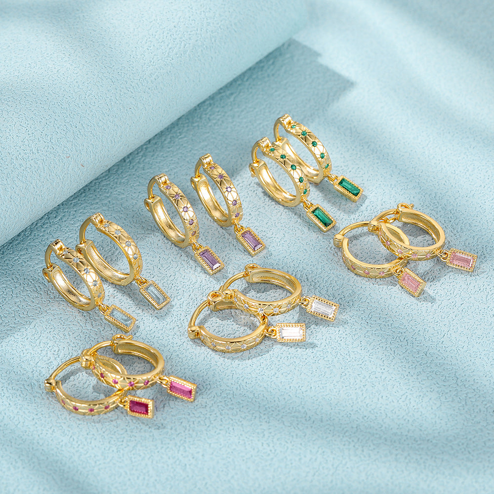 Prism Square Zircon Hoop Earrings-S925 Sterling Silver