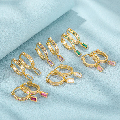 Prism Square Zircon Hoop Earrings-S925 Sterling Silver