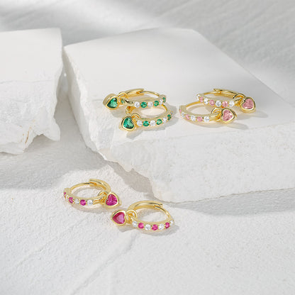 Amora Heart Sparkle Hoop Earrings-925 Sterling Silver