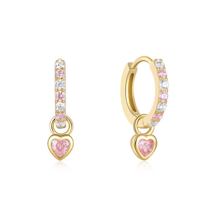 Amora Heart Sparkle Hoop Earrings-925 Sterling Silver