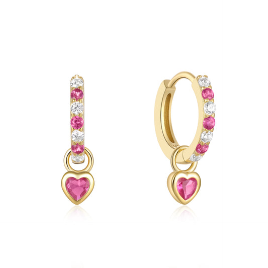 Amora Heart Sparkle Hoop Earrings-925 Sterling Silver
