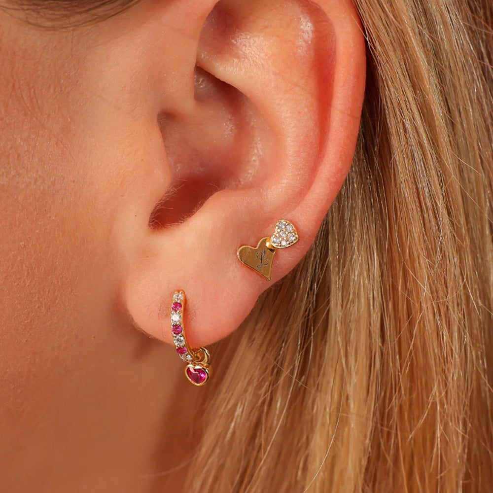 Amora Heart Sparkle Hoop Earrings-925 Sterling Silver