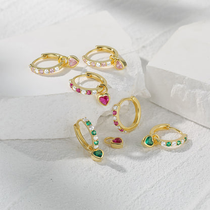 Amora Heart Sparkle Hoop Earrings-925 Sterling Silver