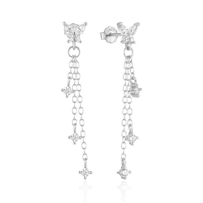 Aurora Butterfly Tassel Earrings-S925 Sterling Silver