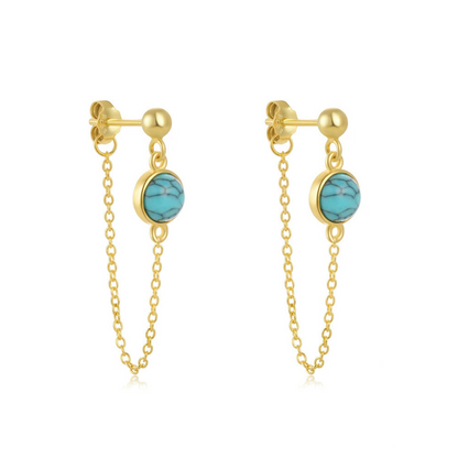 Parisian Turquoise Tassel Threader Earrings-925 Sterling Silver
