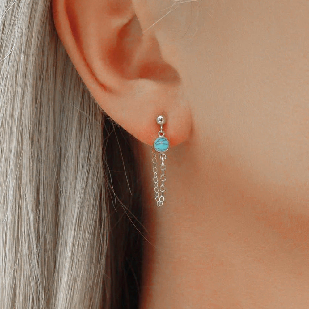 Parisian Turquoise Tassel Threader Earrings-925 Sterling Silver