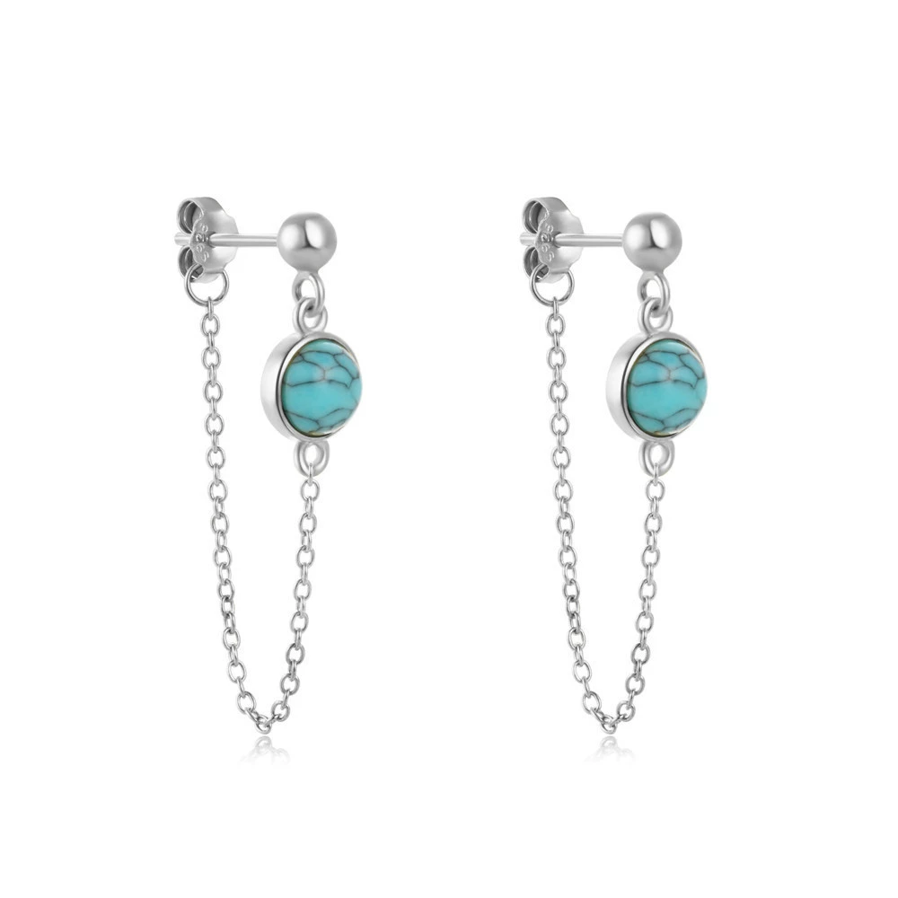 Parisian Turquoise Tassel Threader Earrings-925 Sterling Silver