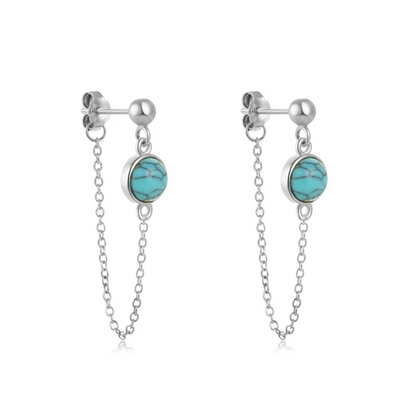 Parisian Turquoise Tassel Threader Earrings-925 Sterling Silver