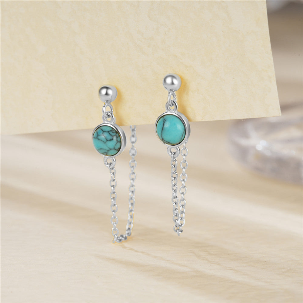 Parisian Turquoise Tassel Threader Earrings-925 Sterling Silver