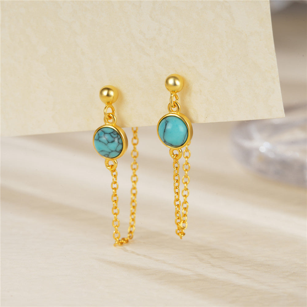 Parisian Turquoise Tassel Threader Earrings-925 Sterling Silver