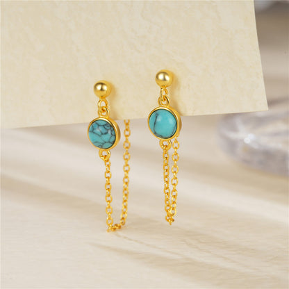 Parisian Turquoise Tassel Threader Earrings-925 Sterling Silver