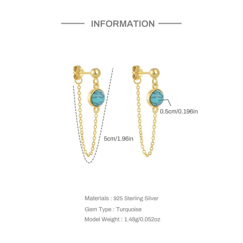 Parisian Turquoise Tassel Threader Earrings-925 Sterling Silver