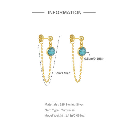 Parisian Turquoise Tassel Threader Earrings-925 Sterling Silver