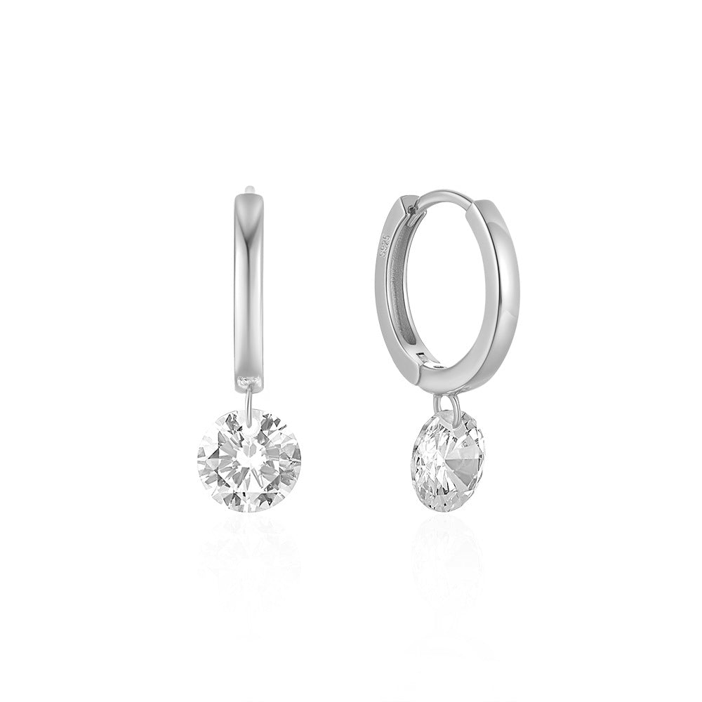 Solara Diamond Drop Hoop Earrings-S925 Sterling Silver