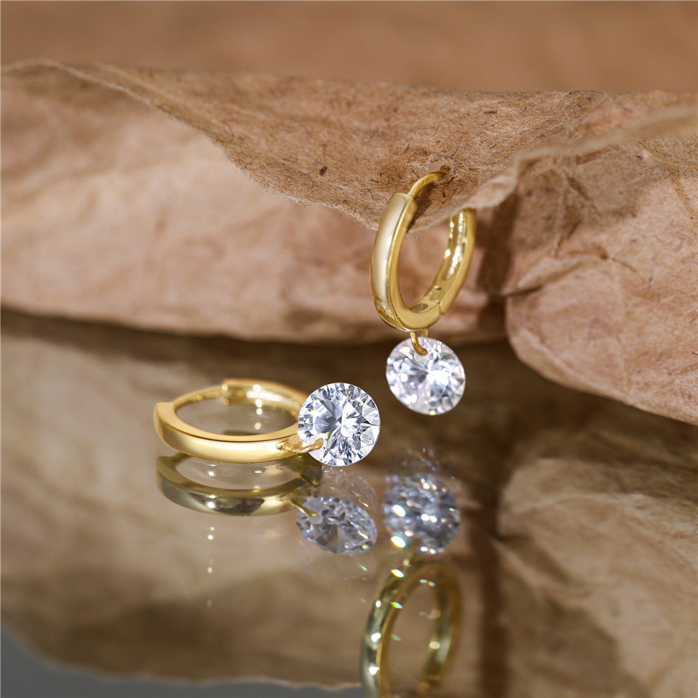Solara Diamond Drop Hoop Earrings-S925 Sterling Silver