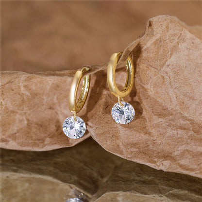 Solara Diamond Drop Hoop Earrings-S925 Sterling Silver