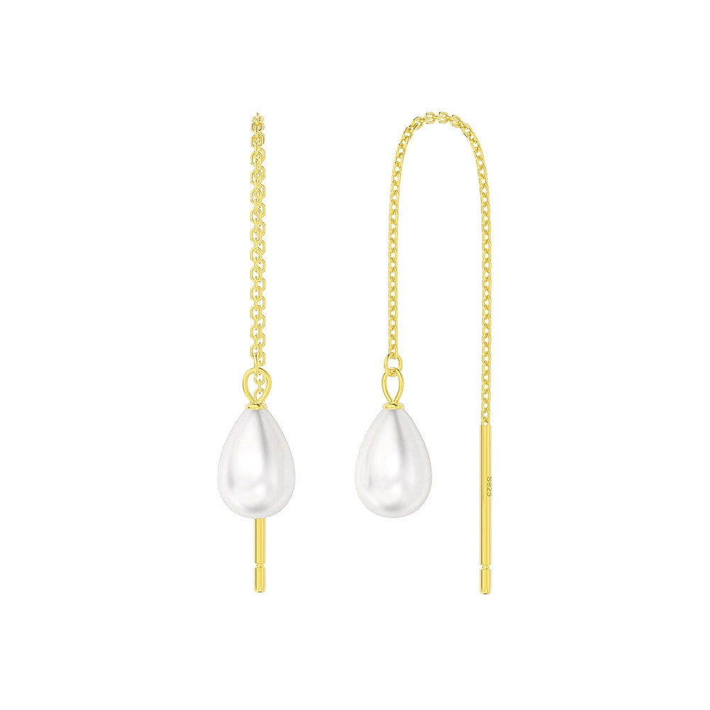 Élise Pearl Drop Threader Earrings – 925 Sterling Silver French Elegance