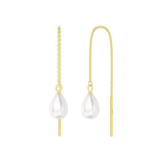 Élise Pearl Drop Threader Earrings – 925 Sterling Silver French Elegance