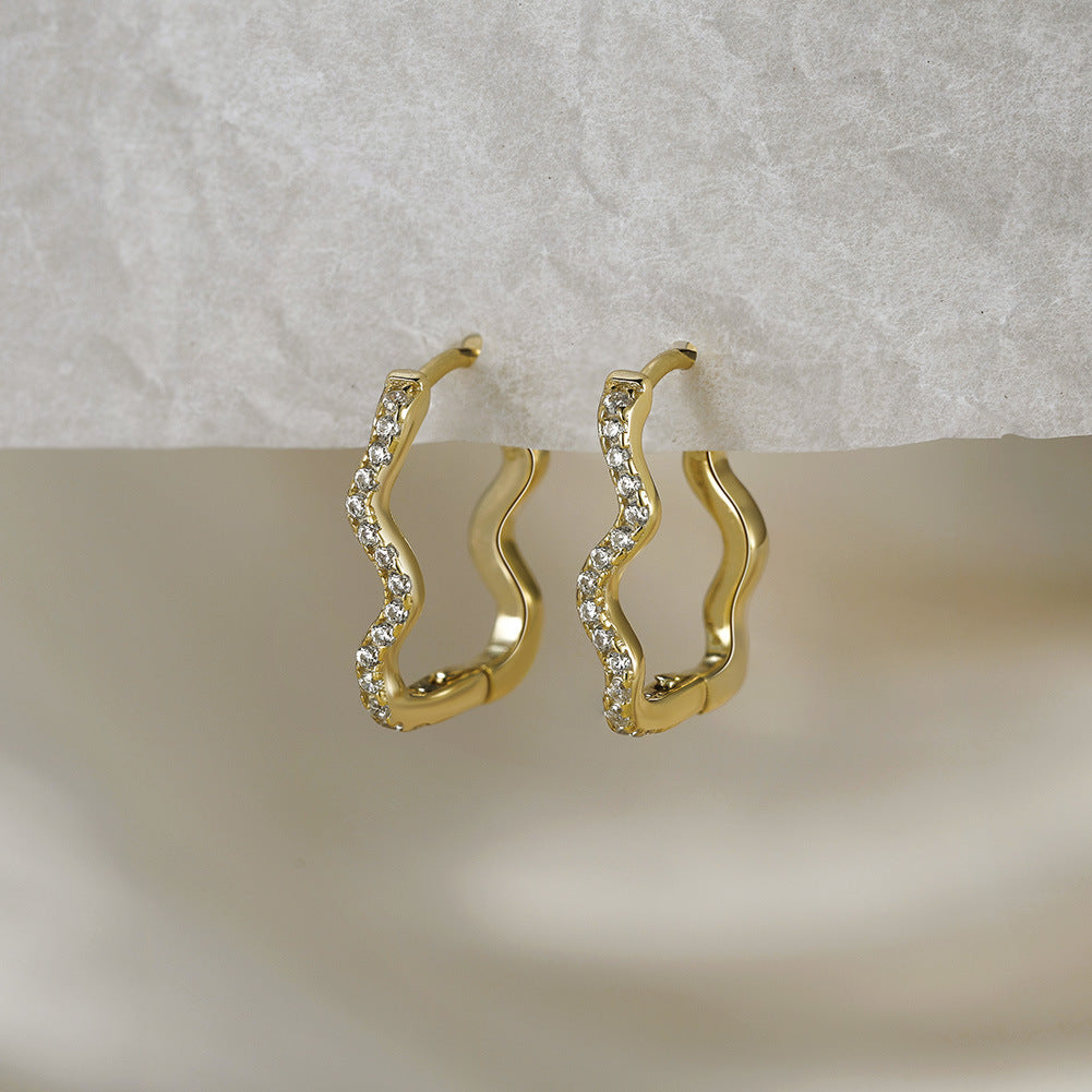 Liora Wave Zircon Earrings-S925 Sterling Silver Minimalist Elegance